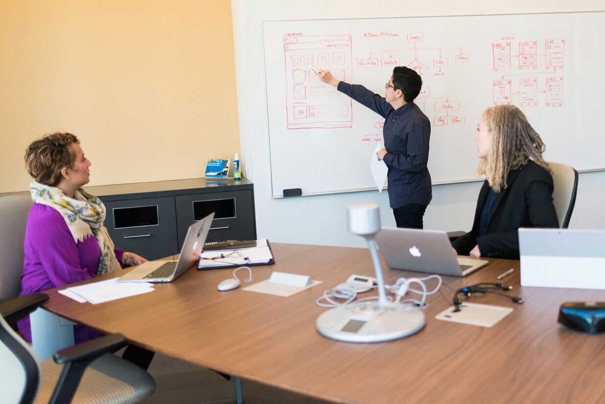 Team collaborating in a modern office